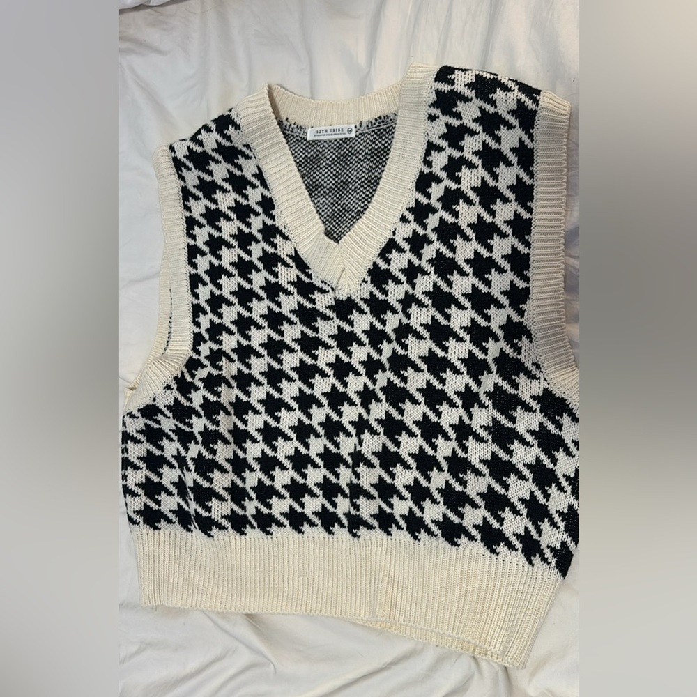 Black and White V-Neck Sweater Vest